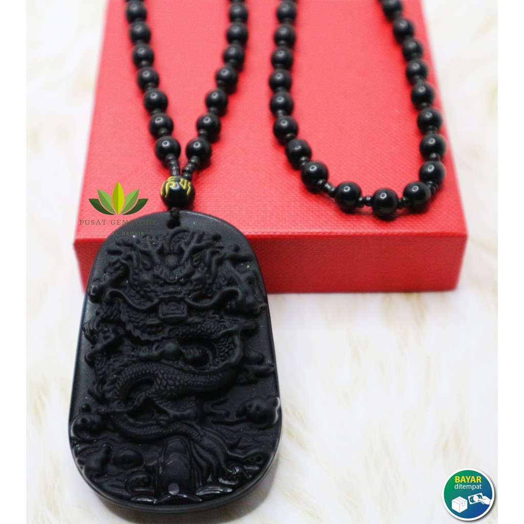 Kalung Pria Liontin Naga Batu Giok Hitam / Black Jade