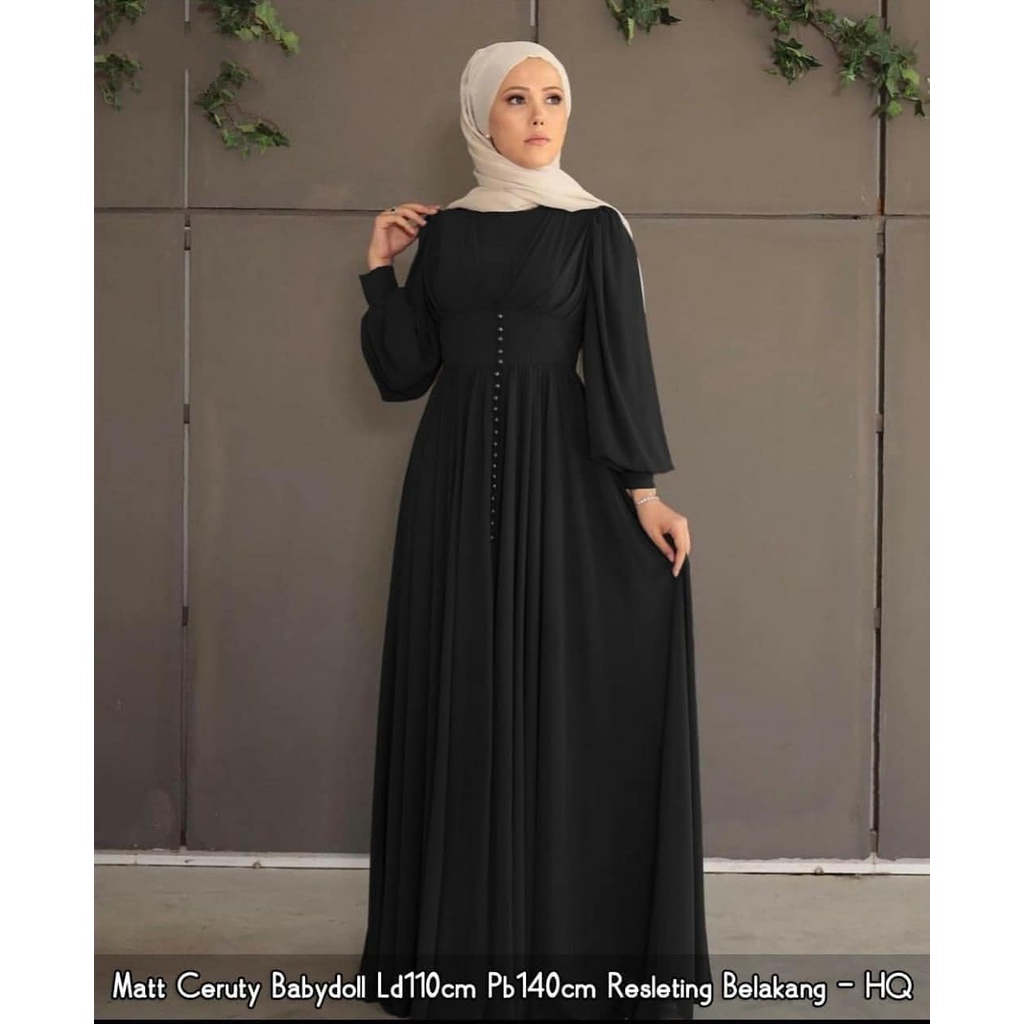 Yasmine Dress Ceruty Polos Wanita / Maxy Dress Putih / Gamis Hitam Polos Wanita Korean Style Outfit 