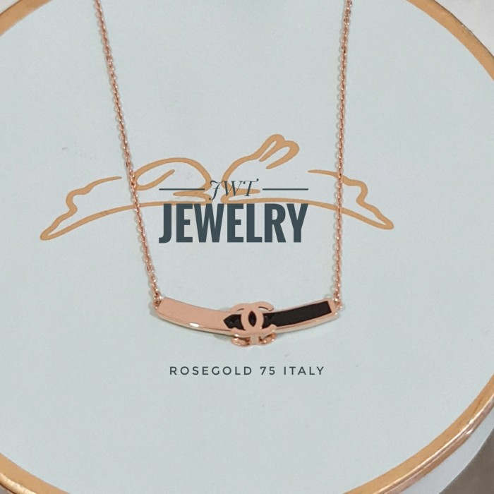 KALUNG KOYE EMAS FASHION CHANEL BLACK MOVING NECKLACE CANTIK SEKALI ORI ITALY