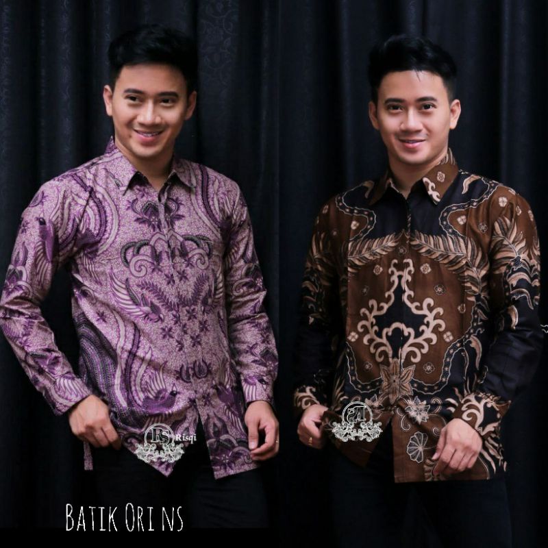 BAJU BATIK PRIA PREMIUM MOTIF TERLARIS UNGU SEKAR SOLOAN LENGAN PANJANG BATIK JUMBO SLIMFIT