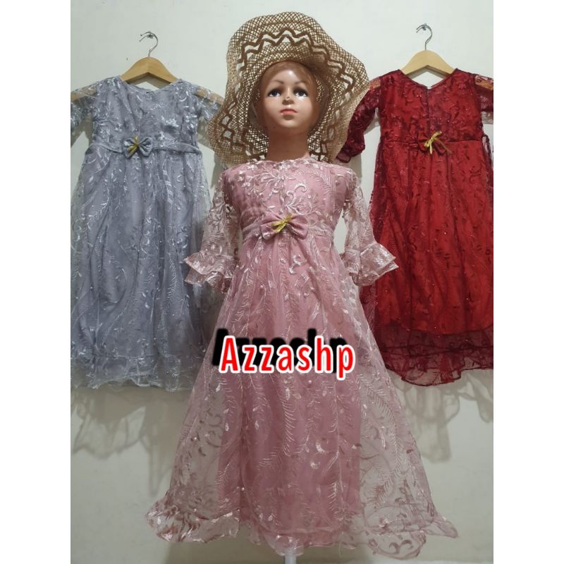 DRESS GAMIS FULL BRUKAT LENGAN TEROMPET