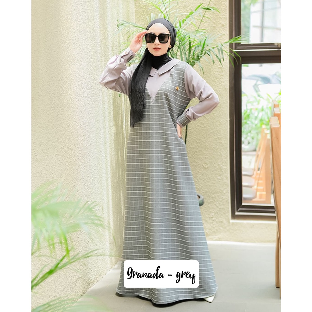 Gamis Melani motif kotak original anq jahitan rapi katun semiwoll Dress umbrella motif premium busui modis baju muslim hits ootd fashion muslim