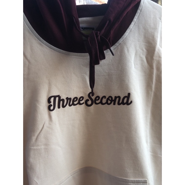 New Hoodie 3second/threesecond Maroon White/ Bukan Preloved