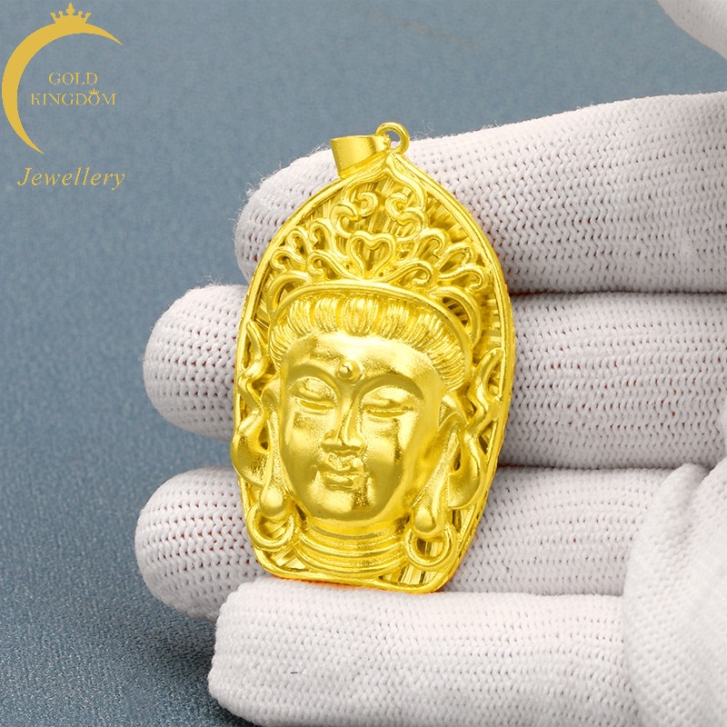 Liontin Buddha Guanyin 3D Lapis Emas Asli Kadar 375 Untuk Pria Dan Wanita