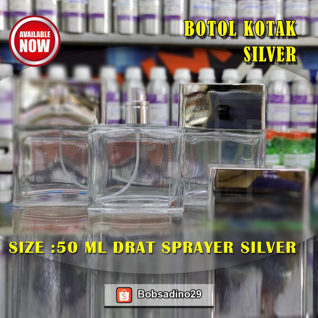 Botol Parfum kotak 50ml/Tutup silver/Kaca/Drat /Putar