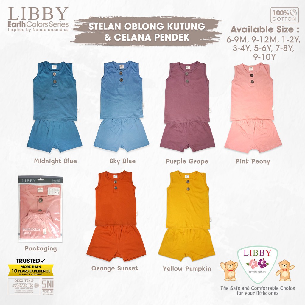 LIBBY EARTH COLORS SERIES Setelan Oblong Kutung - Celana Pendek (1 Setel/pack) | 3 Tahun - 6 Tahun