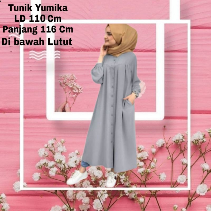 Baju Tunik wanita Terbaru 2022 Panjang Yumika Busui Bahan Moscrepe Sampai di bawah lutut Fit XL Atasan Muslim Baju Muslimah Tunik Cewek Dewasa Kekinian Murah