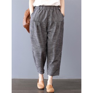 Zanzea Celana  Panjang  Harem Model Longgar Motif Garis  