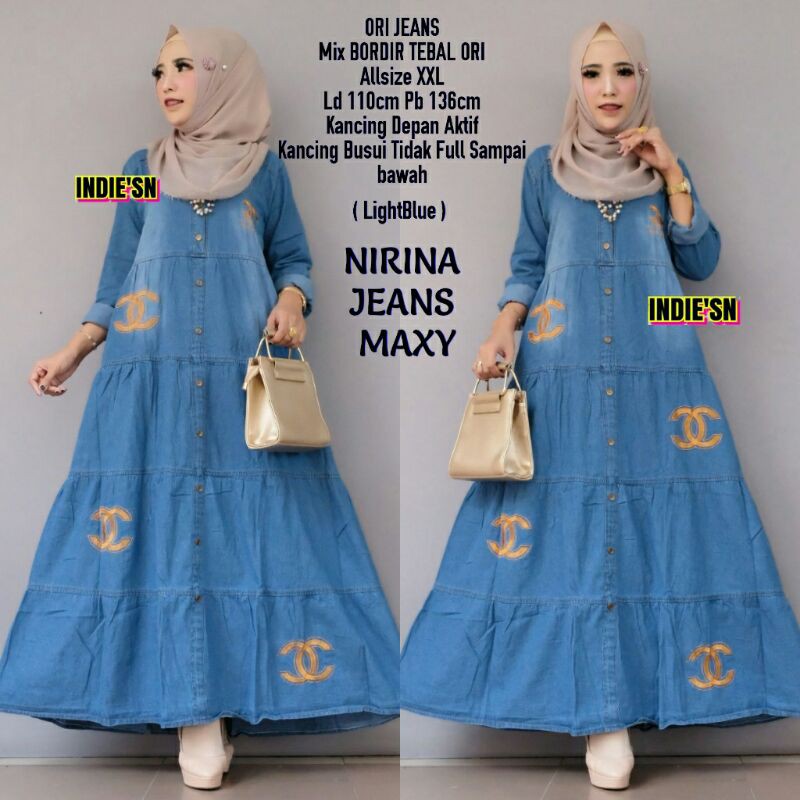 Maxi Jeans // Gamis Nirina Jeans Maxy By Indie'ra // Gamis Bahan Ori Jeans Wash