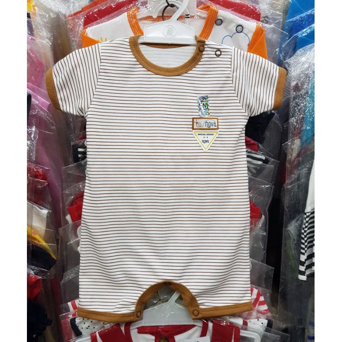 romper garis nova 3-6  6-9 bulan coklat abu baju kodok anak bayi jumper baby segiempat