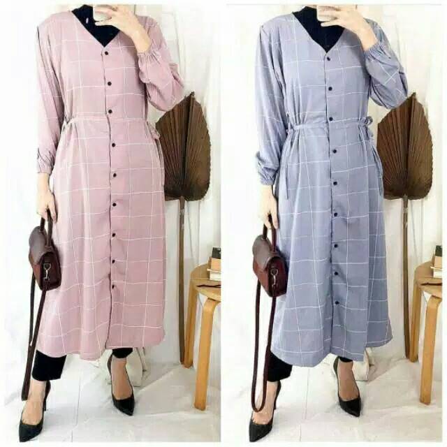 DRESS KANCING BUSUI DRESS MENYUSUI MOTIF KOTAK DRESS KANCING GAMIS KANCING