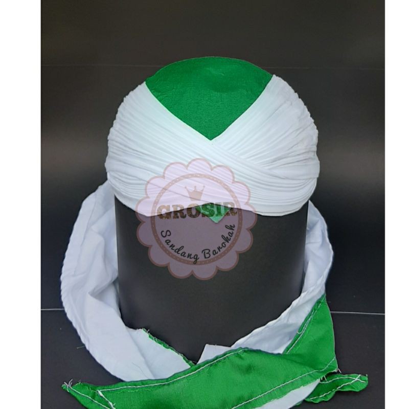 Blangkon Jogja Sunan lipat Sliwir Putih kombinasi hijau