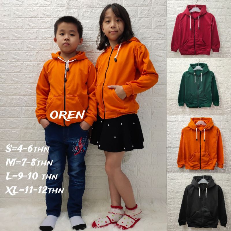 sweater hoodie Zipper polos anak bahan fleece umur 4-12 tahun bisa bayar COD