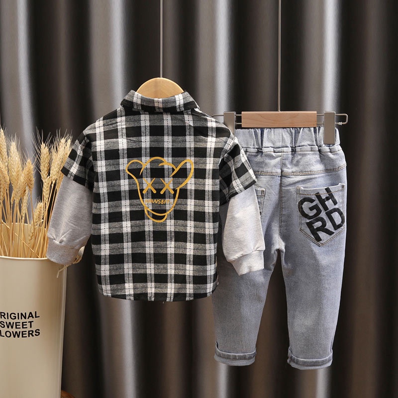 LittleAaron SET NO DS JEANS EBV Setelan Kemeja Bayi anak Laki-laki import Lengan panjang Berkualitas