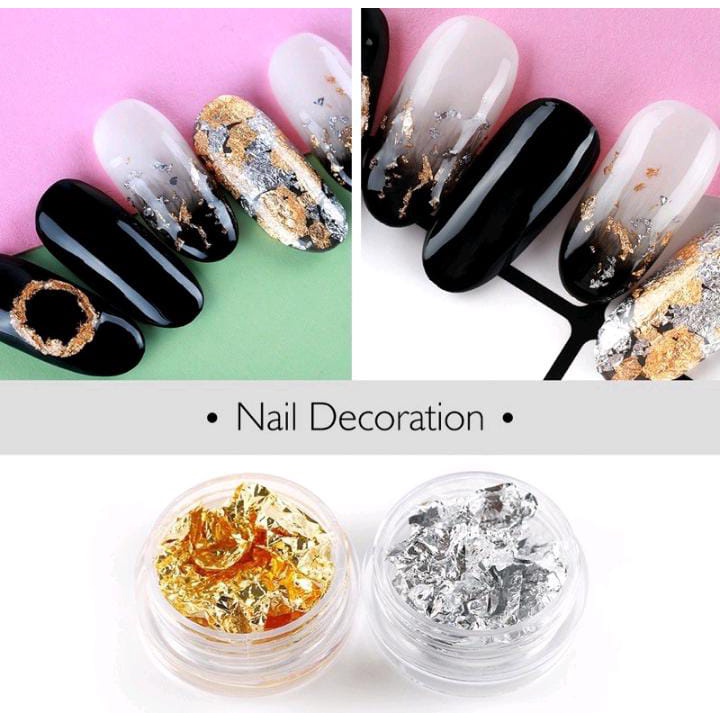 NAIL FOIL GOLD SILVER KERTAS FOIL NAIL ART HIASAN NAILART FLAKES FOIL LEM NAIL FOIL