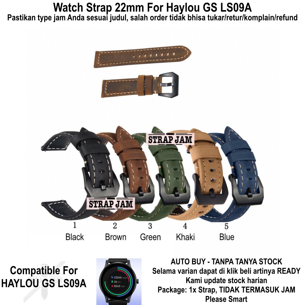 CRAZY HORSE 22mm Strap Haylou GS LS09A - Tali Jam Tangan Kulit Leather Tebal