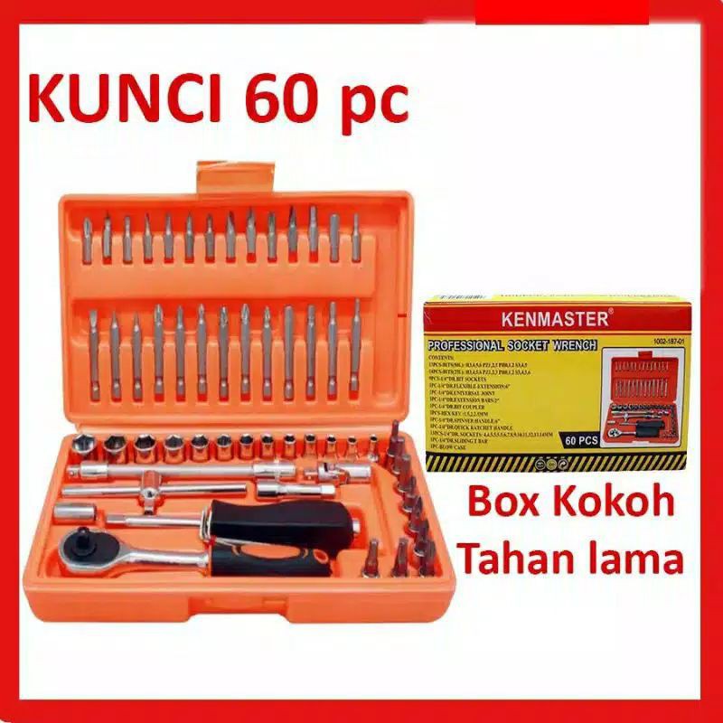 Kenmaster, kunci sok set  60 pcs socket wrench , kenmaster kunci 60 pcs