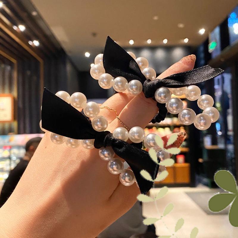 COD❤️Jepit Rambut Korea Klip Pita Ikatan Simpul Mutiara Manis Wanita Tali Ikatan Diikat Pita Rambut Elastis Tinggi Impor Fashion Murah