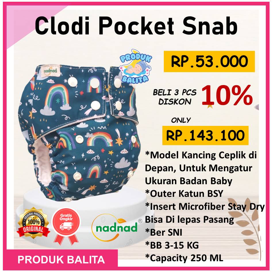 Grosir Popok Kain Cuci Ulang Clodi Pocket Snab Nadnad By Sakina BB 3-15KG