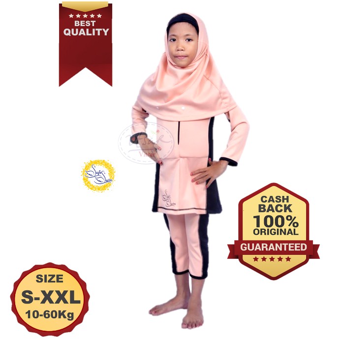 Baju Renang Mengapung Anak Muslimah Peach Hitam