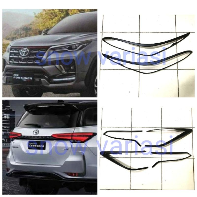 Paket garnish lampu depan belakang all new fortuner 2021 facelift hitam head tail lamp garnish jsl