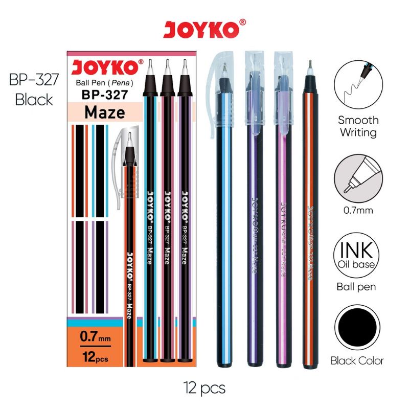 Bolpen Pulpen Pena Joyko BP-327 Maze 0.7 mm grosir 12pcs