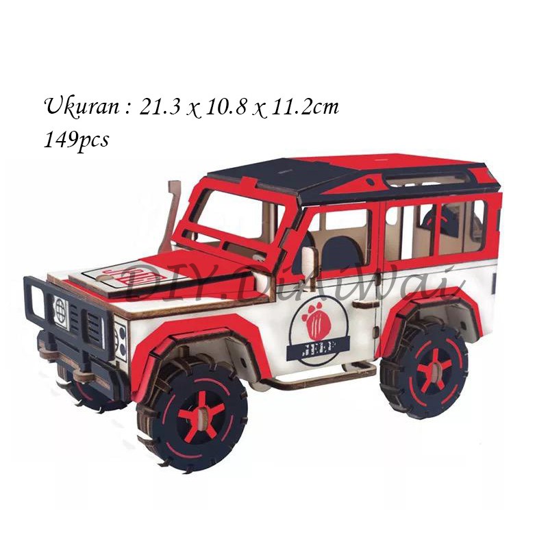 Puzzle 3D DIY bahan kayu model Mobil Jeep mainan puzzle edukasi anak (kado &amp; pajangan)