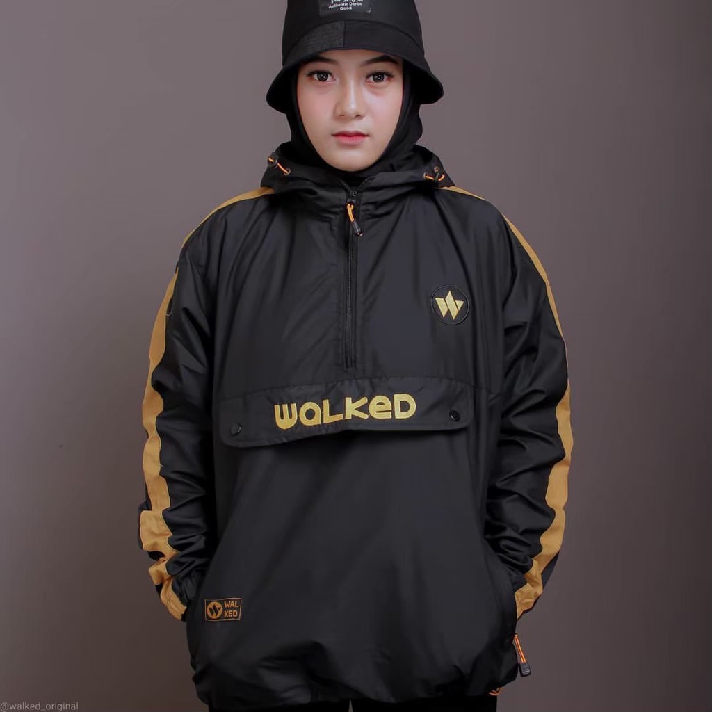 Jaket Cougle Walked Jaket Parasut Jaket Unisex Jaket Distro Hitam List Kuning