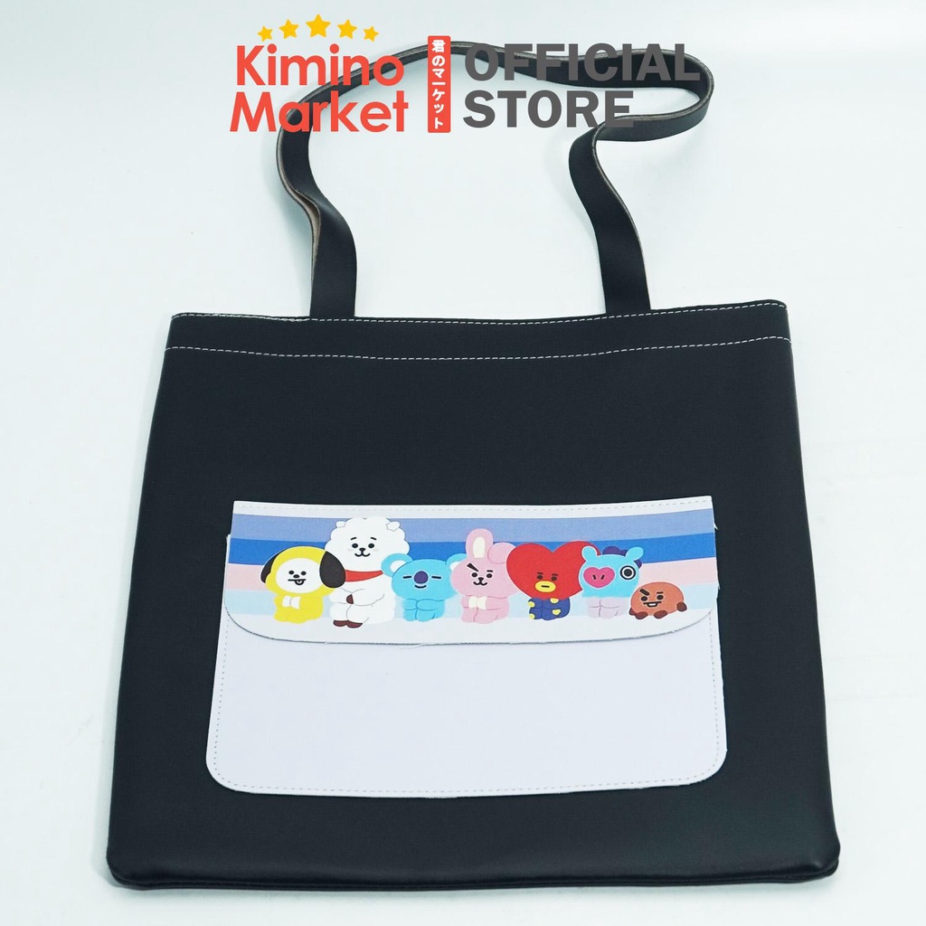 Tas Totebag BTS BT21 Ukuran 36x31 cm Bahan Kulit Tas Fashion Wanita Selempang