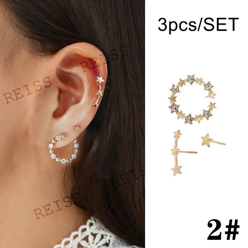 Set Anting-Anting Sederhana Mini Lingkaran Perak Cross Piercing Anting-Anting Bintang Manset Bungkus Emas Kupu-kupu Stud Anting-Anting Kristal Bulat Klip Manset Telinga Unisex Punk Perhiasan