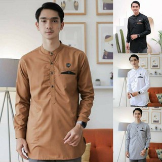 Baju Koko Kurta Pria Mualim Motif Kobata Lengan Panjang Pakaian Cowok Muslim