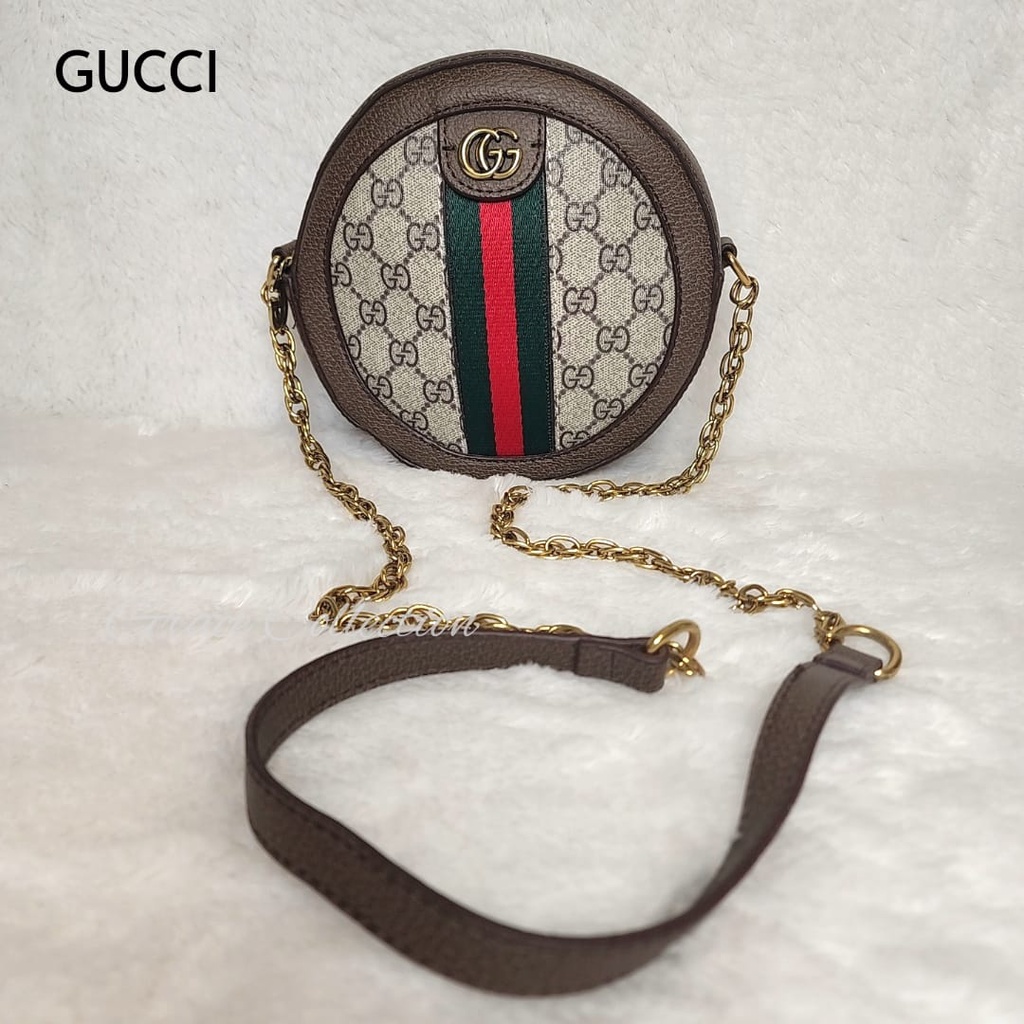 TAS WANITA BRANDED ORIGINAL - GC OPHIDIA ROUND MINI BAG BROWN