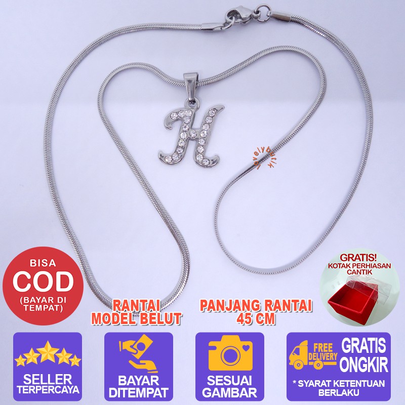 Lovelybutik Honey Kalung Huruf Titanium Anti Karat Inisial H Uk 45 cm BONUS KOTAK PERHIASAN