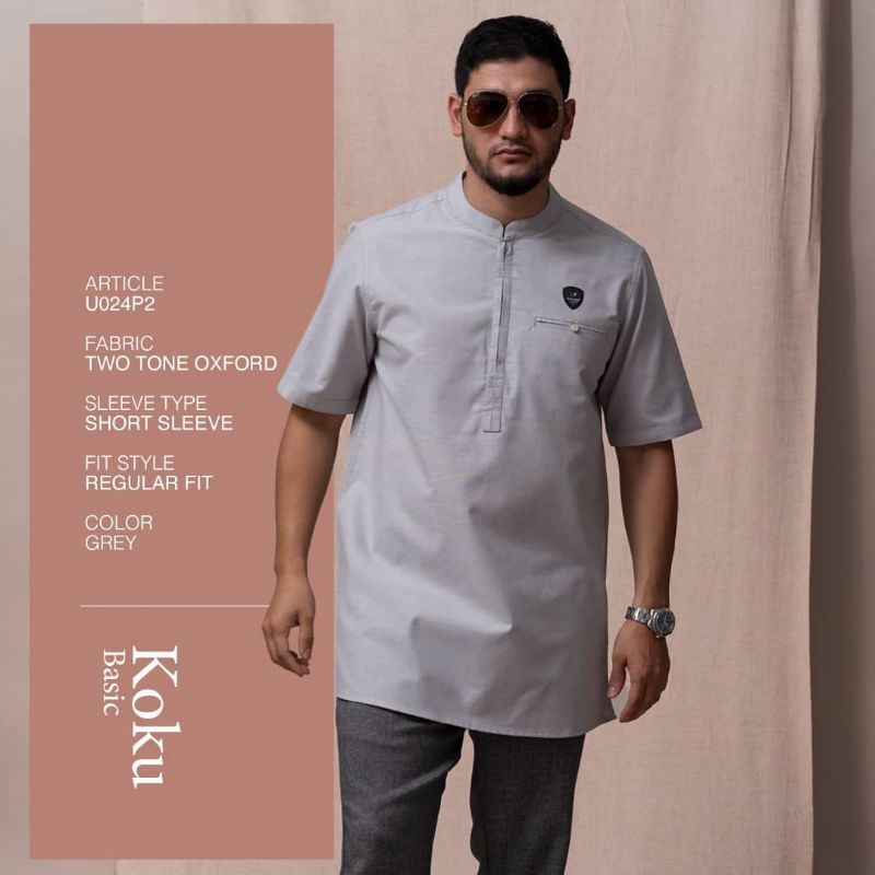 Samase Koku Basic Koko Kurta  U 024 P - Grey - Oxford Two Tone - Lengan Pendek
