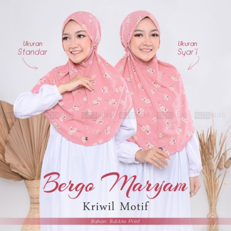 bergo tali kriwil maryam motif sunrise khimar hijab instan