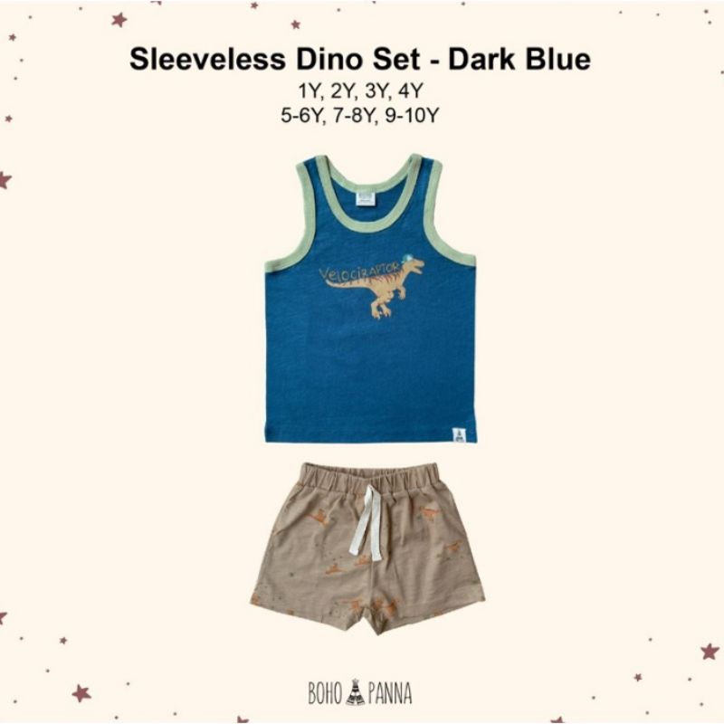 bohopanna sleevess Dino set top &amp; pants / setelan kutung anak motif Dino / set singlet bohopanna dino