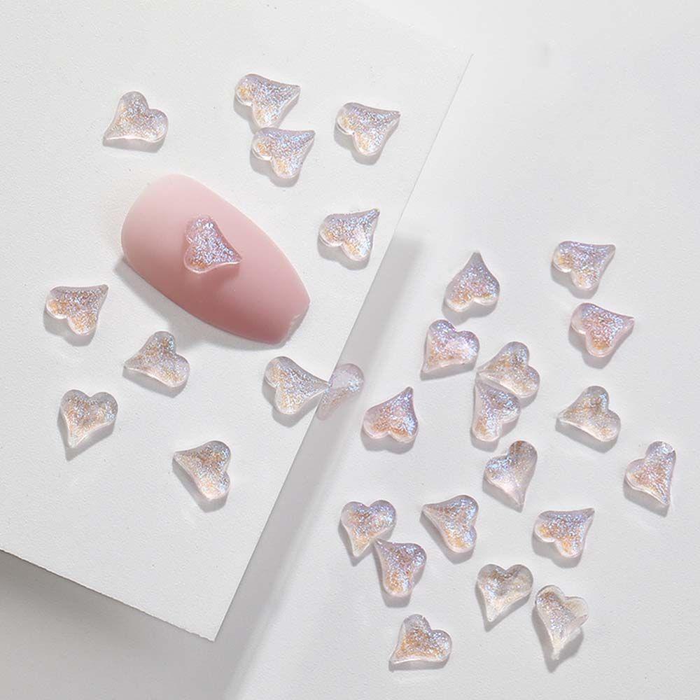 AUGUSTINA Agustina Jantung Kuku Rhinestones 50 Pcs Glitter Warna Resin Manicure Rectangle Nail Drill Aksesoris Kuku 3D Nail Charms