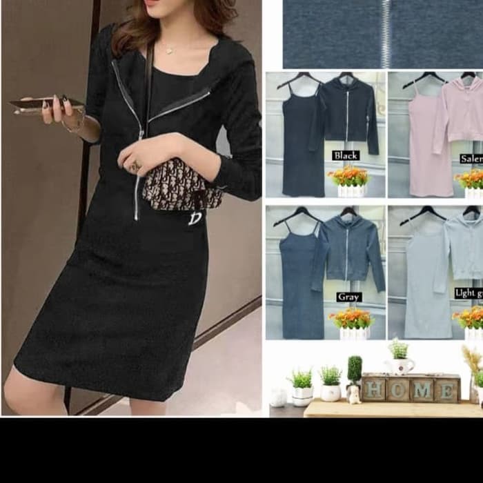 setelan dress jaket kaos wanita import modis style artis korea
