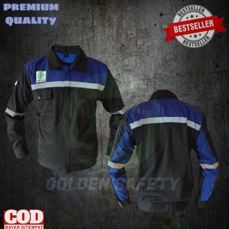 WEARPACK SAFETY ATASAN LENGAN PANJANG WARNA HITAM KOMBINASI BIRU / ATASAN PROYEK / BAJU SAFETY K3