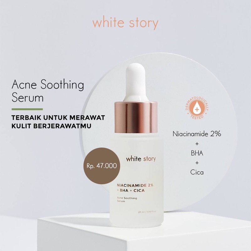 WHITE STORY Acne Soothing Serum Indonesia / Brightening Hydrating Advanced Exfoliating Peeling / Facial Wash Toner Essence Day Night Underarm Eye Cream Gel Clay Mask Masker Wajah Cleanser Cleansing Moisturizer Body Scrub Soap Face Care Oil / Paket Lengkap