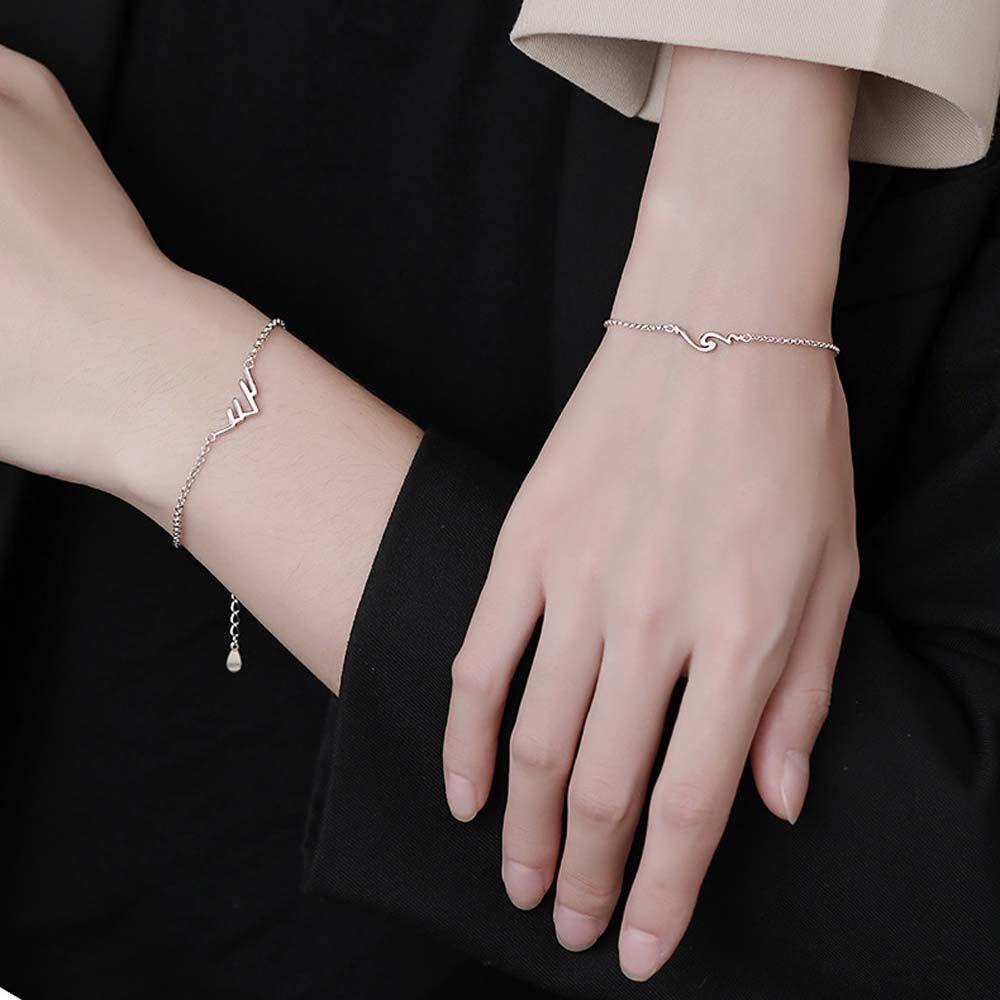 Needway Gelang Pasangan 2 Pcs/set Hadiah Pacar Lucu Gelombang Gunung Tembaga Gaya Korea Gelang Gadis Perempuan Tangan Rantai