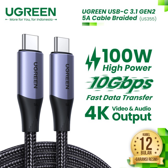 UGREEN Kabel USB-C GEN2 5A/100W/10Gbps Nylon Braided - US355