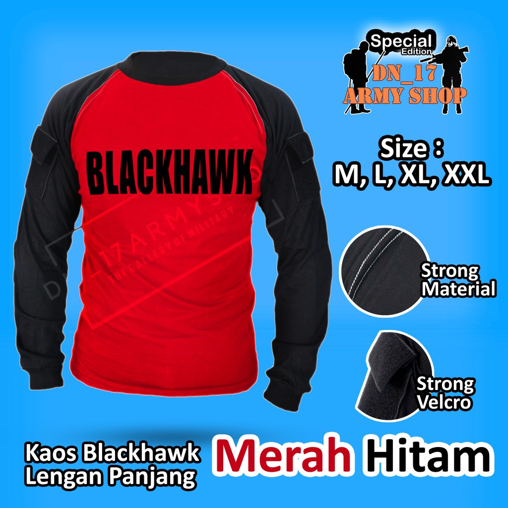 Kaos Tactical/Blackhawk Panjang Hitam,Hijau Army,Abu,Krem/Milo,Merah Katun Combed