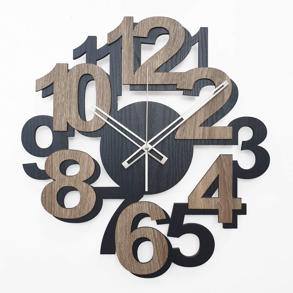 Promo!! Jam Dinding Besar - NUMBERS BLACK WOOD - DIAMETER 42CM - Wall Clock