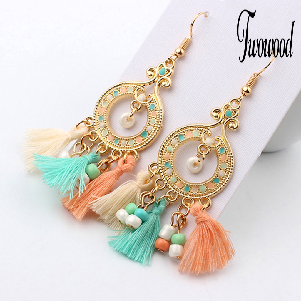 Anting Kait Juntai Rumbai Bahan Alloy Gaya Bohemian Untuk Wanita