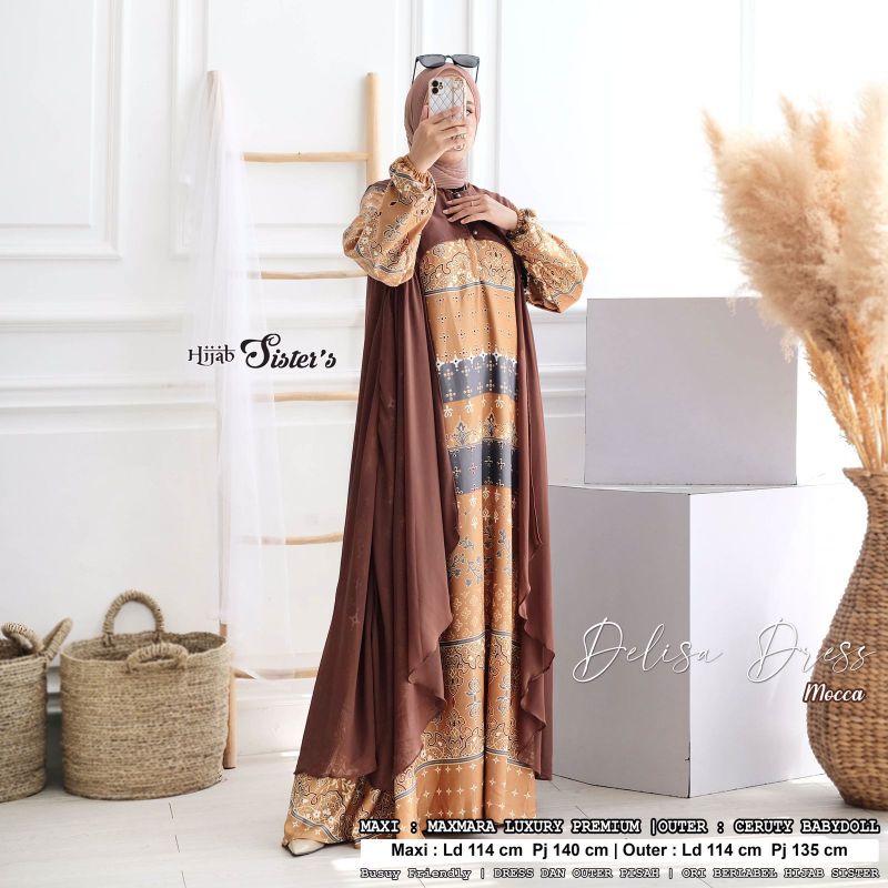 SET GAMIS MAXMARA PREMIUM MOTIF BATIK + OUTER CERUTI BABYDOLL DELISA DRESS BY HIJAB SISTER
