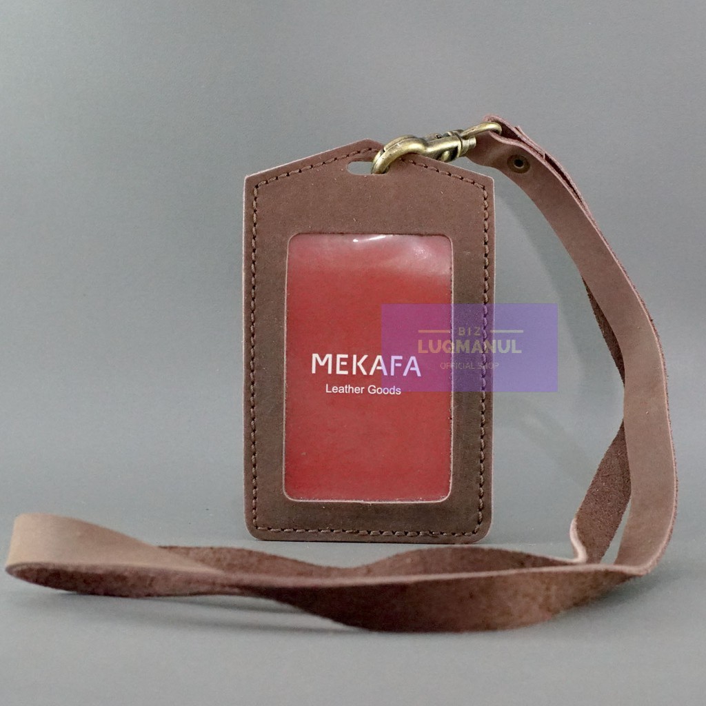 

Gantungan ID card Holder Mekafa Facard Name Tag Kulit Sapi Asli Dark Brown