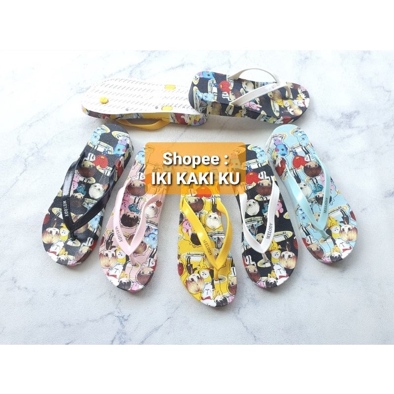 SANDAL JEPIT WANITA GAMBAR BTS BT21 ANIME KARAKTER BRESLIN 811W KARET TINGGI TEBAL