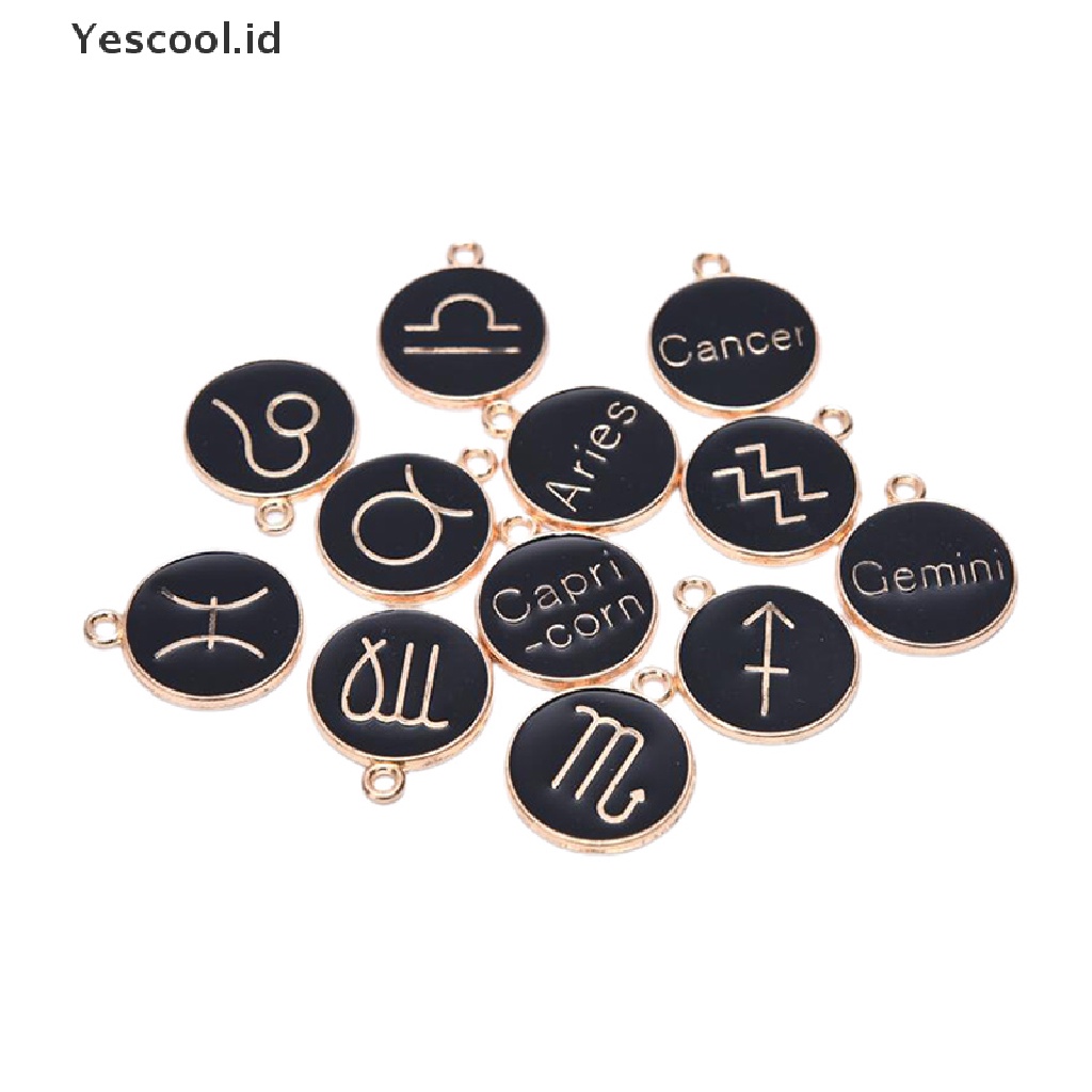 12pcs Liontin Enamel Dua Sisi Desain Rasi Bintang Untuk Membuat Perhiasan