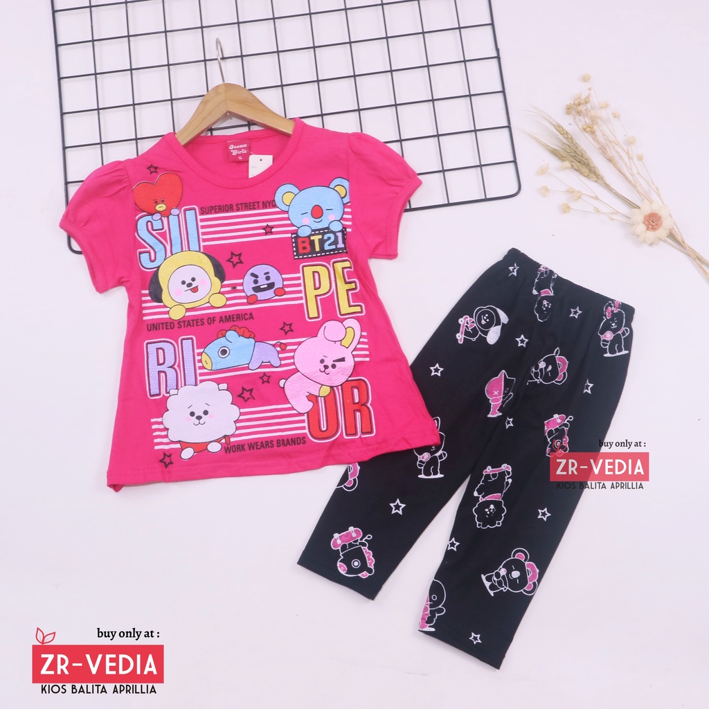 Setelan Plufy Kids Uk. 4-5 Tahun / Set Kaos Legging Karakter Baju Celana Panjang Anak Perempuan